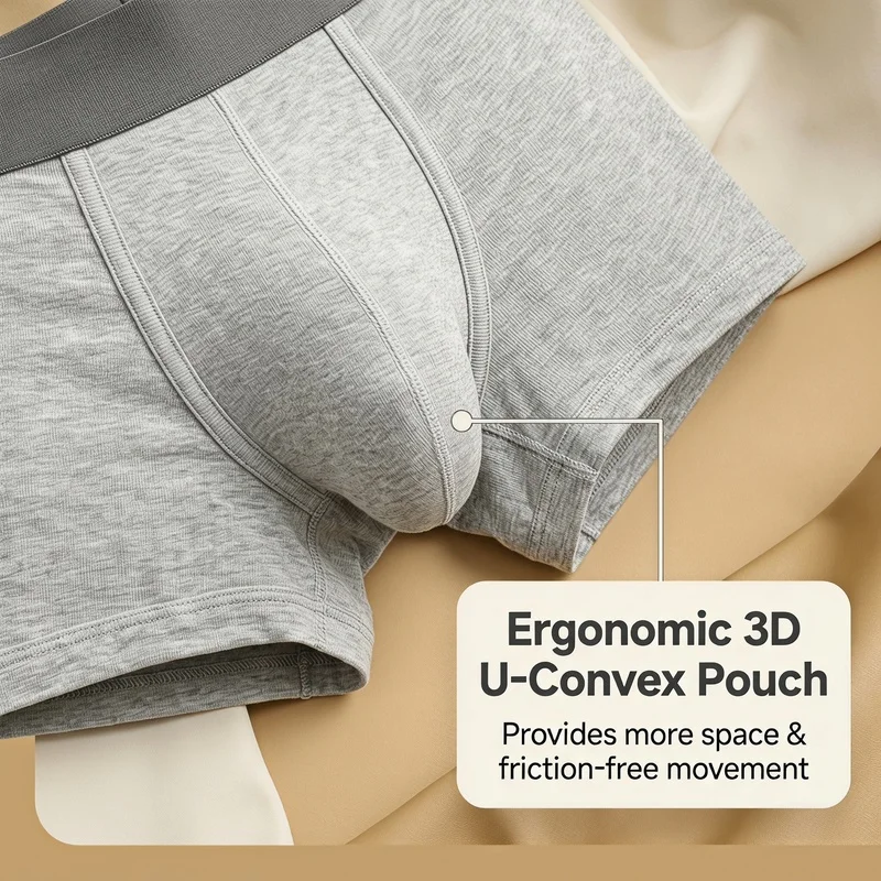 Men Combed Cotton Boxer Briefs, 3D U Convex Pouch, Solid Color Soft Skin-friendly Sports Underwear For Young Men