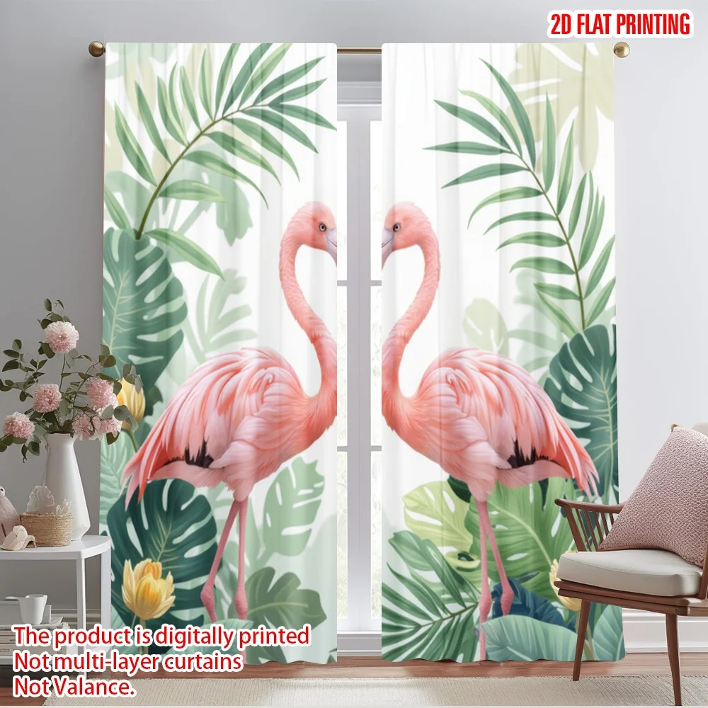 2pcs,2D plane printing Popular Curtains Tropical Lovebirds Versatile Durable Polyester (without rod) Room Decor for Living Room,