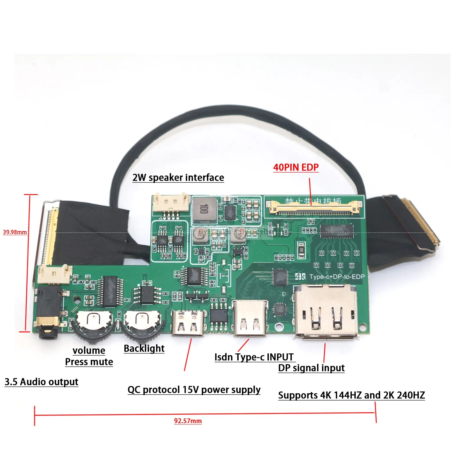 2K 4K Type-c + DP To EDP Driver Board 30PIN 40PIN Przenośny wyświetlacz LCD Ekran projekcyjny 240HZ 120HZ 60HZ Laptop Notebook Telefon