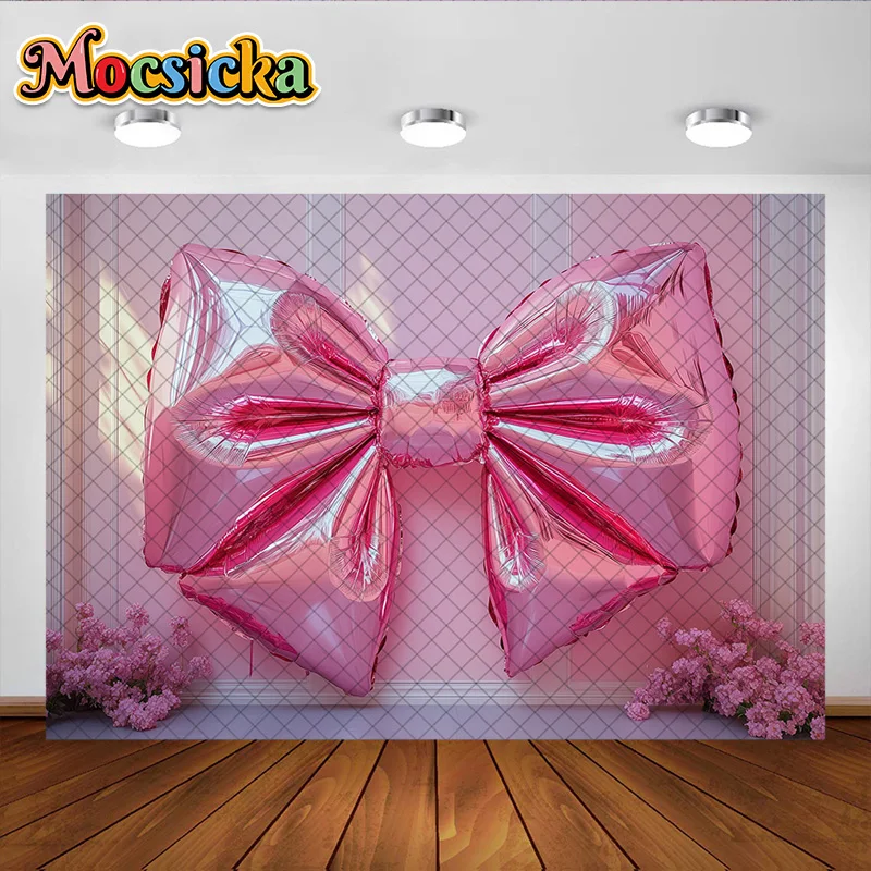 Mocsicka التصوير خلفية الوردي القوس الأزهار الديكور خلفية لفتاة حفلة عيد ميلاد الأمومة الزفاف صورة الاستوديو