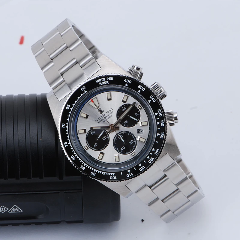 Tactical Frog Men\'s Chronograph Watch VS75 Solar Quartz Movement Waterproof Date Sapphire Crystal C3 Luminous Quartz Wristwatch