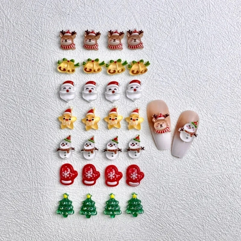 10Pcs Christmas Cartoon Nails Decoration Santa Claus,Elk,Bell,Tree Resin Nail Charms Cute Jewelry Part Decoration Accessories