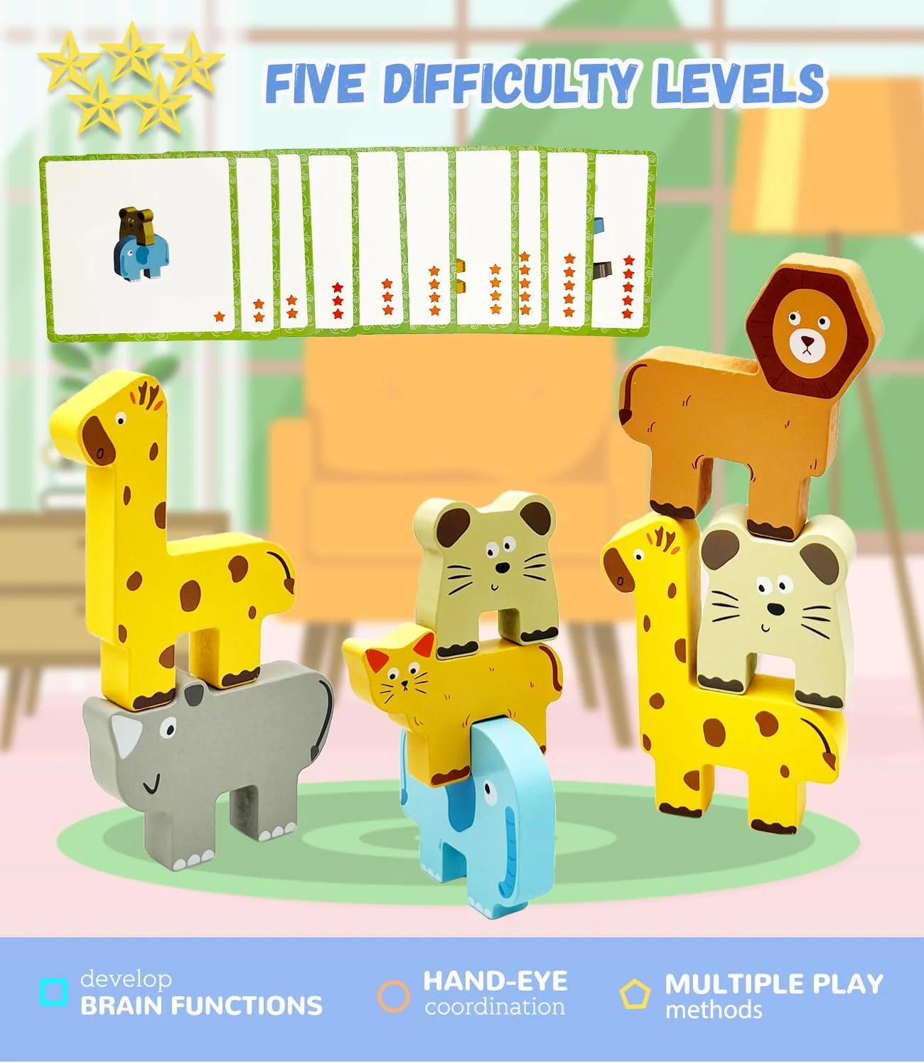 Hölzerner Tierblock zum Stapeln, pädagogisches Puzzlespielzeug, Kleinkindspielzeug für Kinder im Alter von 1–3 Jahren, Früherziehungsspielzeug, Kinderspielzeug