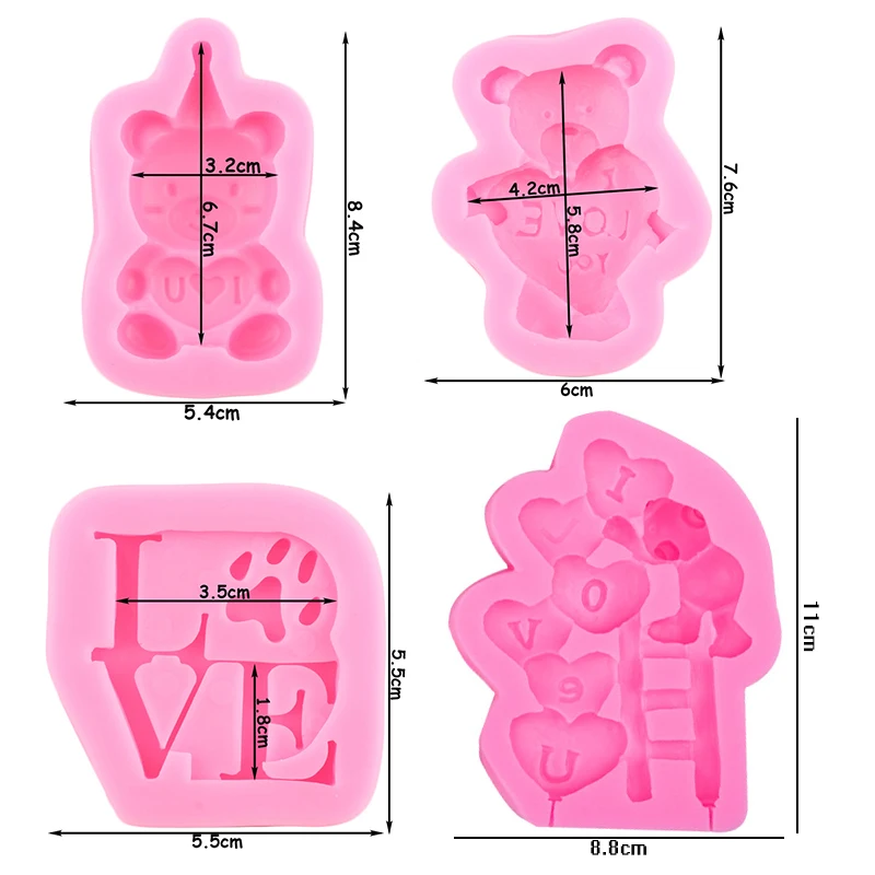 3D Bear Silicone Molds Love Heart Fondant Cake Decorating Tools DIY Cupcake Topper Chocolate Candy Resin Clay Mould