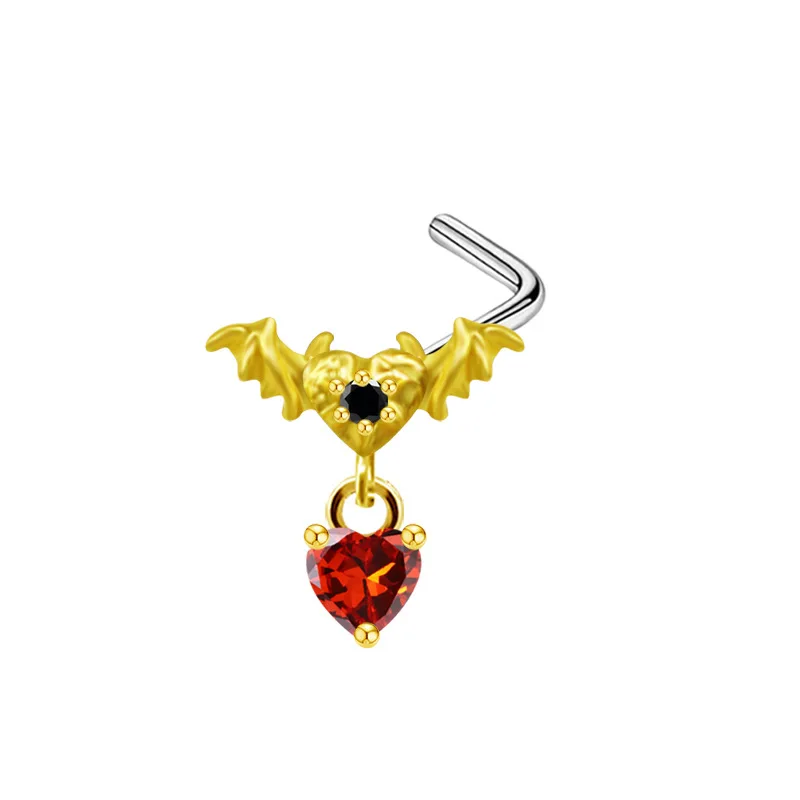 Gothic Nose Rings for Women Surgical Steel Nose Studs for Men Bat Septum Nose Piercing Jewelry Heart Dangle Body Jewelry