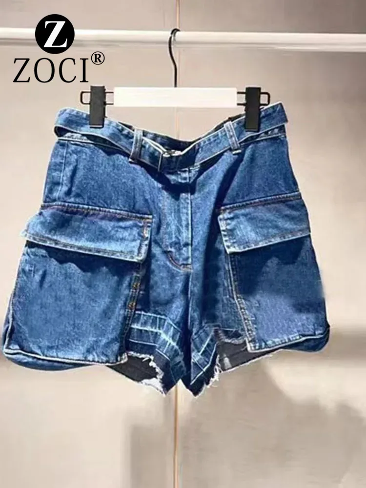 [ZOCI] 2024 Autumn Men FOG Denim Shorts 2024 New Casual Versatile Double-sided Large Pocket Belt New