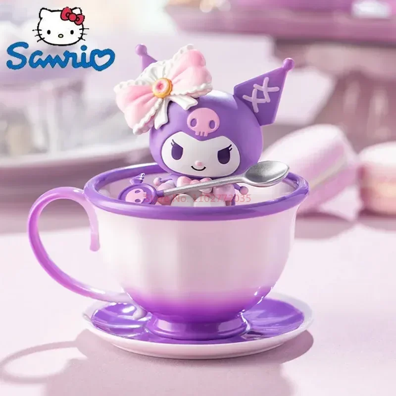 Cute Sanrio Tea Cup Elf Series Figure Kuromi My Melody Pochacco Cinnamoroll Hello Kitty Hangyodon Figurine Anime Doll Model Toys