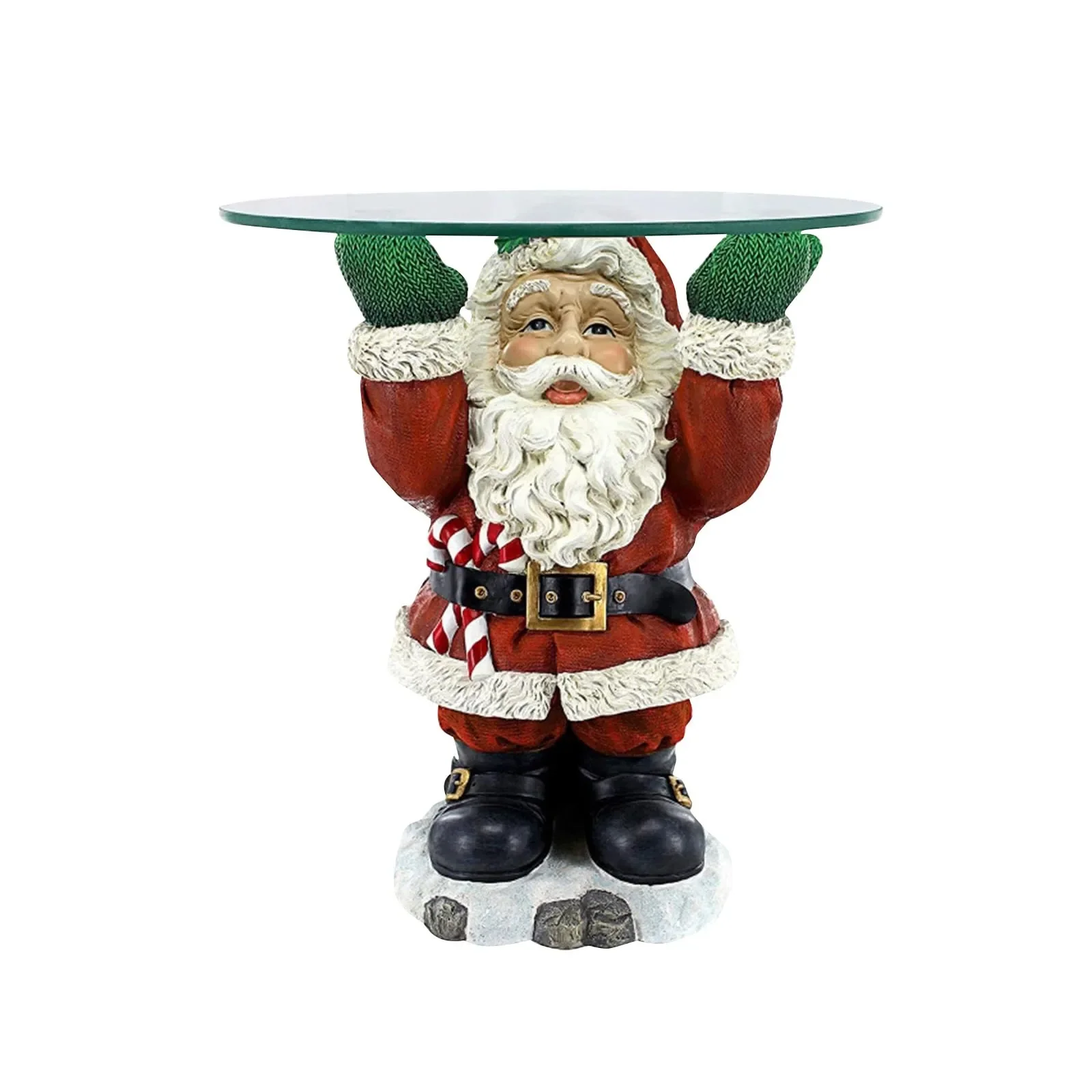 Resin Santa Claus Statues Holding Snack Tray Christmas Figurine With Treats Holder Cake Dessert Stand Fruit Plate For Xmas Party