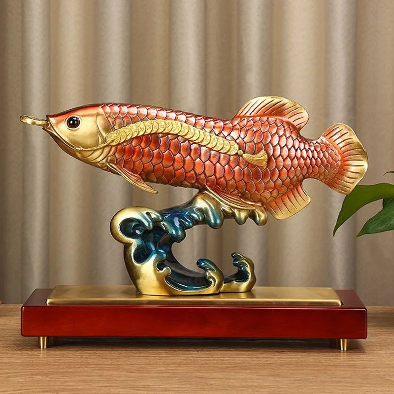 high grade Good luck Dragon golden Fish Wealth Arowana HOME OFFICE BAR CLUB decoration bring wealth money bronze Sculpture