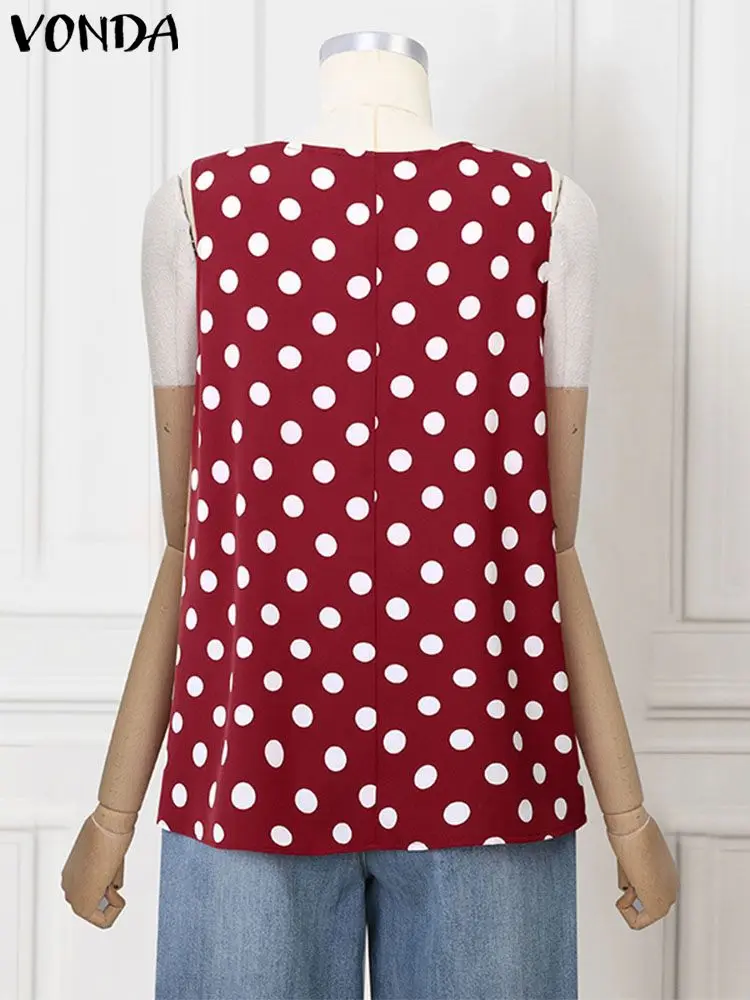 ZANZEA Korean Style Polka Dot Tank Tops Women Sweety Sleeveless Vest 2024 Summer Square Neck Tanks Blouse Vintage Holiday Camis