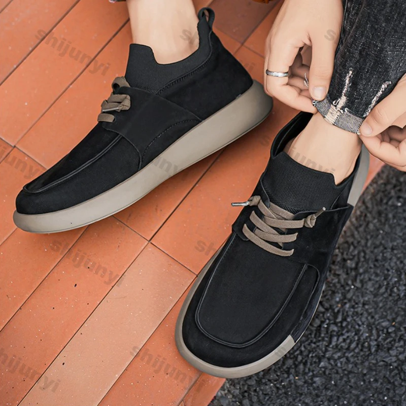 

Мужские лоферы, осень-зима 2023, новая модная винтажная удобная повседневная обувь, уличная нескользящая обувь на плоской подошве с перекрестной завязкой