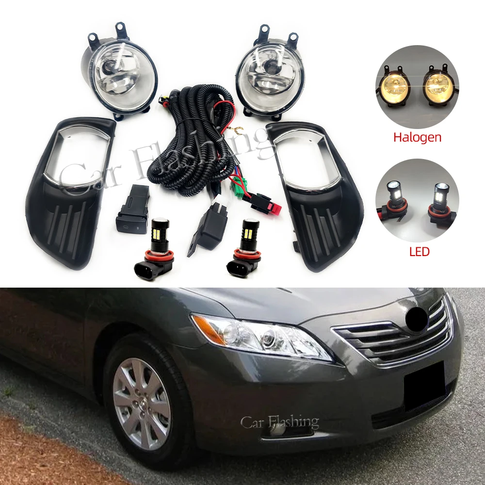 

Car Led Fog Lights For Toyota Camry XV40 2007 2008 2009 Covers Lower Bezel Halogen FogLights Cover frame Trim Hole Grilles
