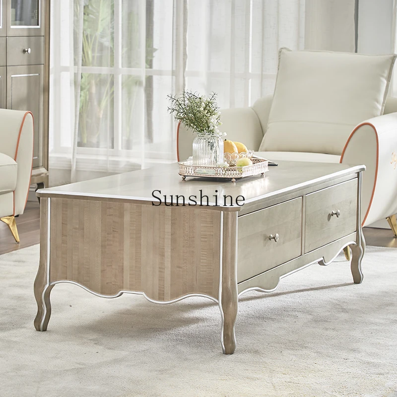 

Light luxury coffee table all solid wood modern American small apartment rectangular simple living room storage