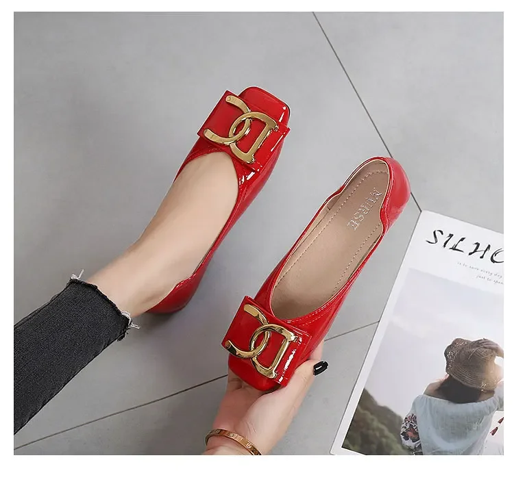 luxury 2024 Ballerina Ladies Slip-on Shoes Women Spring Fashion Ballet Flats Square Toe Patent Leather Shoe Loafers Women Red