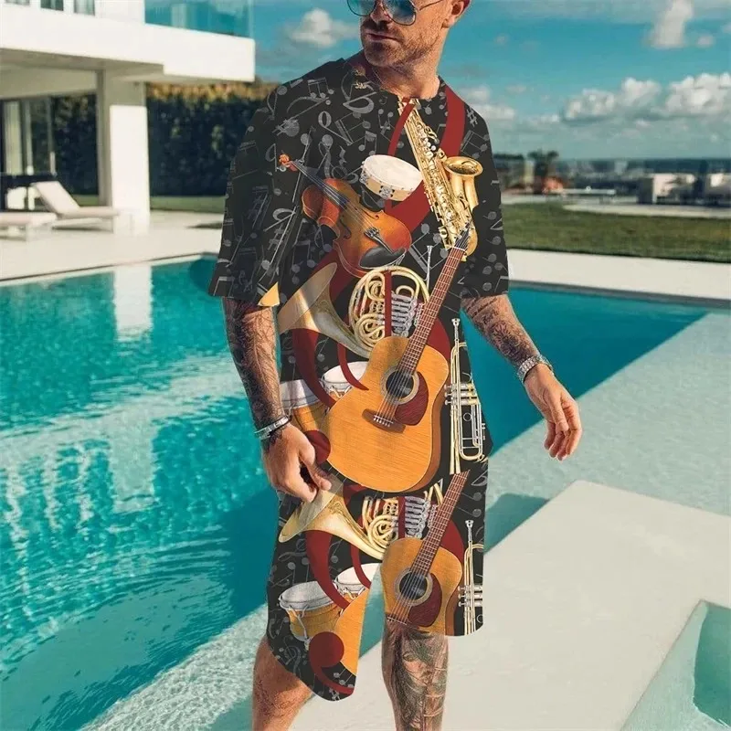 2025 Fashion 3D Printing Retro Dragon Men's Sports Set T-shirt Shorts 2-piece Set Loose Casual