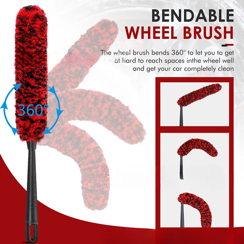 

For Cars Rim Tire Washing Easily Clean Hard-To-Reach Areas Auto Wheel Detailing Brush Bendable Wheel Woolies Car Cleaning Tools