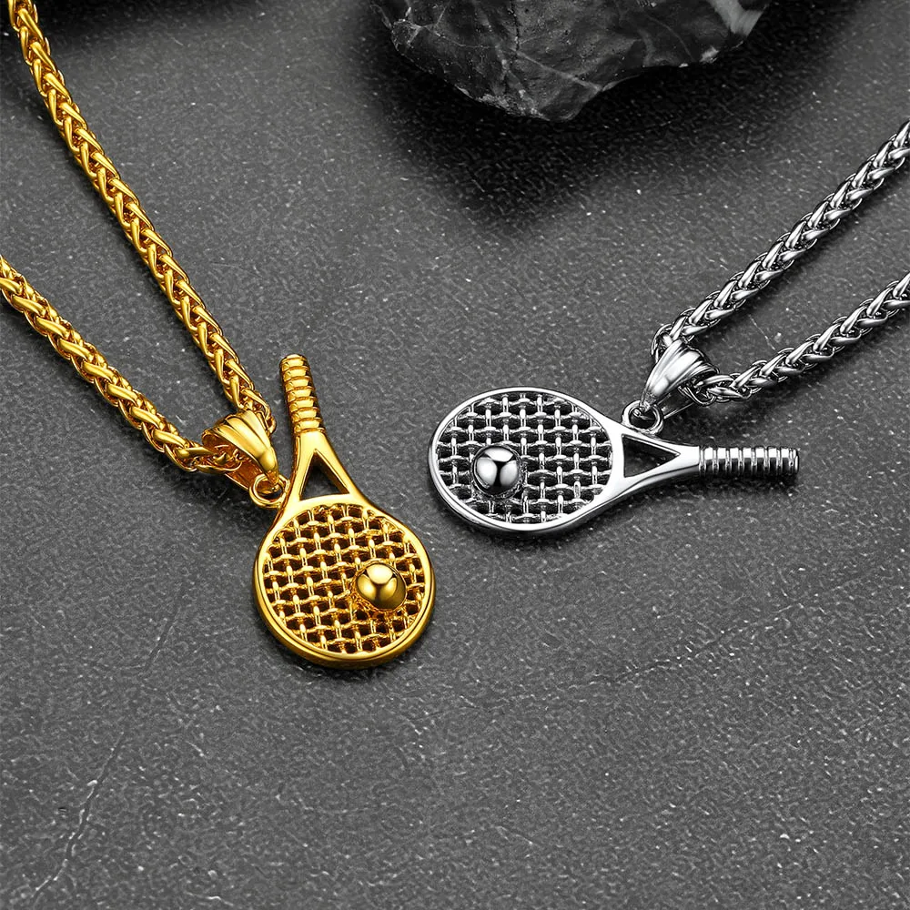 U7 aço inoxidável raquete de tênis bola pingente colar para homem mulher cor ouro jóias presente para amante dos esportes unisex jóias presente
