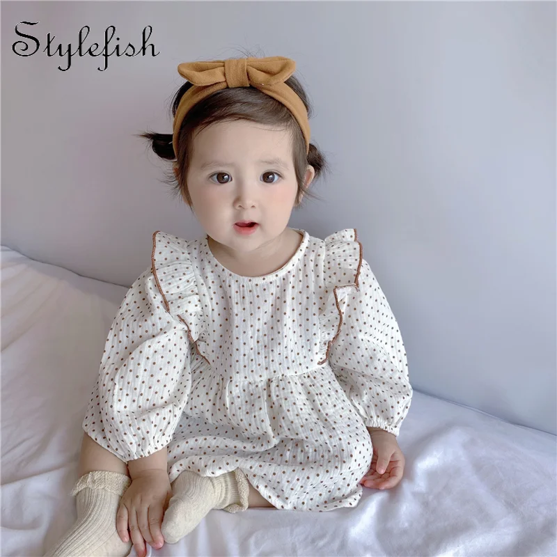 Factory price 2022 jumpsuit fashion new design Baby girl polka dot printed triangle puff skirt Long-sleeved jumpsuit romper