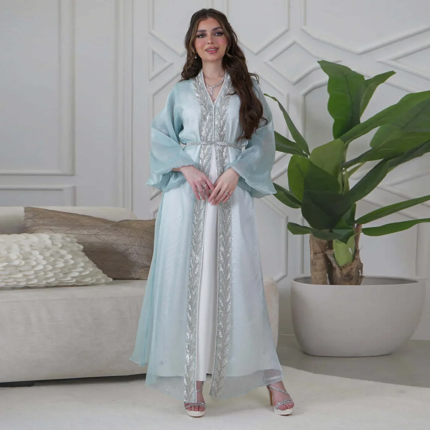 Neue muslimische Sets für Frauen Maxikleid Kimono Jalabiya 2-teiliges Dubai Abaya Kaftan Türkei Satin Diamanten Abendkleid Kebaya Abayas