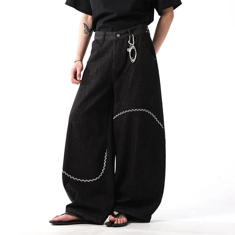Pantaloni neri Jeans ricamati alla moda da uomo Pantaloni larghi dritti scimitar a gamba larga dal design americano
