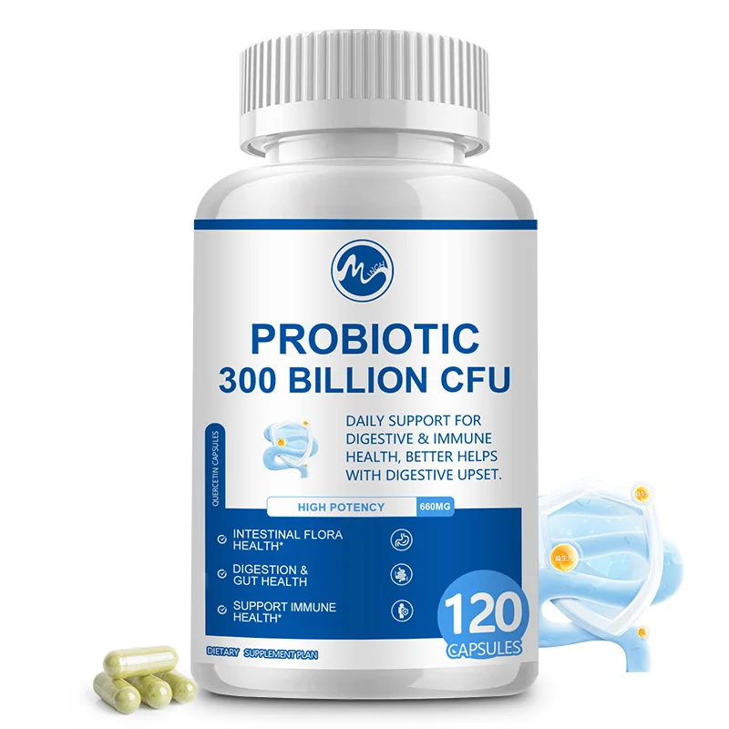 Minch Probiotic Capsules Digestive Support Gut Health 300 Million CFUs, Fiber& Chewable Supplement for Adults 60Day Supply 120pc