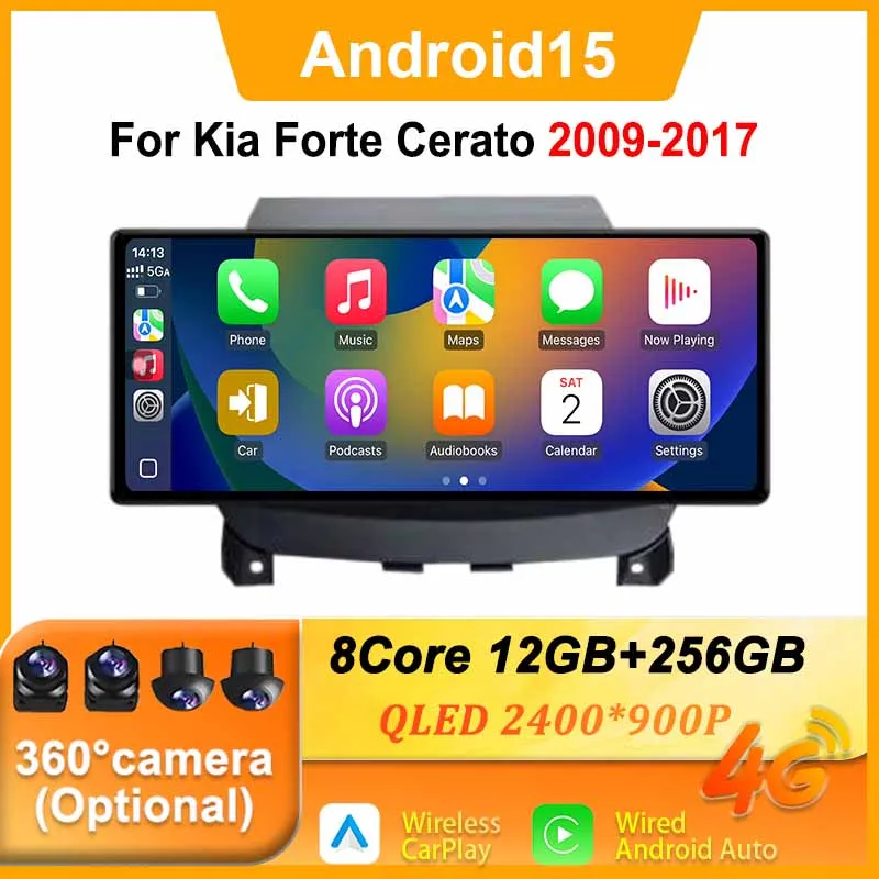 

Android 15, разделенный экран Carplay для Kia Forte Cerato 2009-2017, 12,3-дюймовый головной блок, мультимедийный плеер, GPS-навигация, Bluetooth