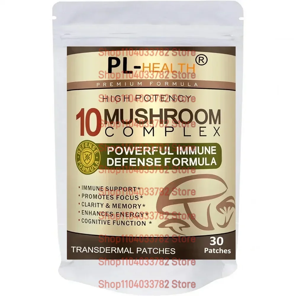 Advanced 10 Mushroom Complex Transdermal Patches for Brain Memory Focus Immune Support Lions Mane-Reishi-Cordyceps 30 Patches