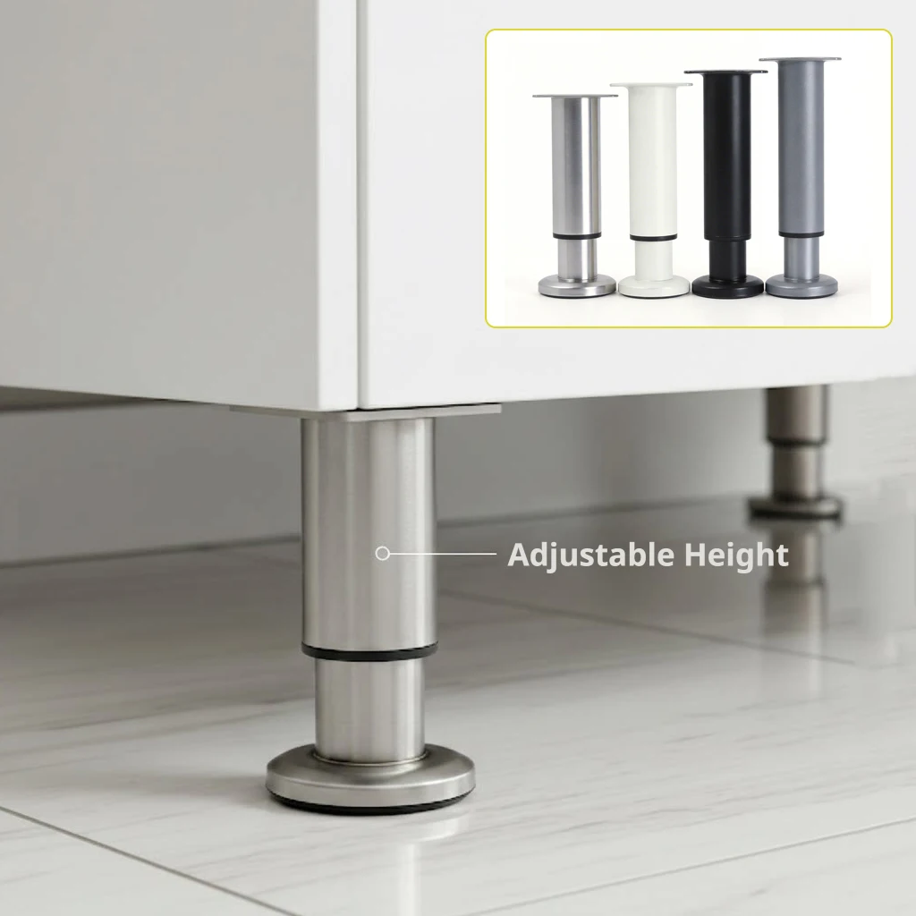 2Pcs Adjustable Stainless Steel Furniture Legs, Heavy Duty Cabinet Support Feet for Sofa Table Bed, Furniture Riser Hardware