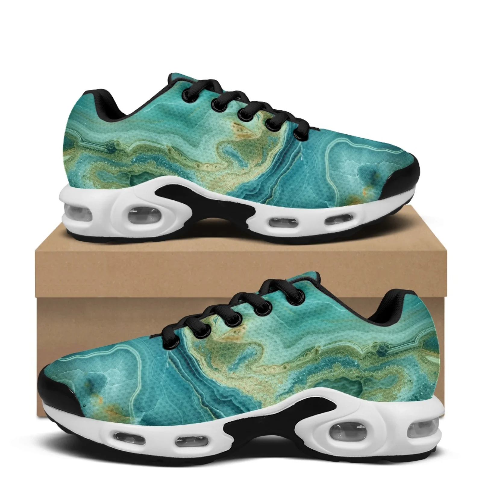 PENSTROLL Green Marble Texture Air Cushion Men's Training Shoe Athletic Sneakers for Tennis Breathable Air Cushion Shoes