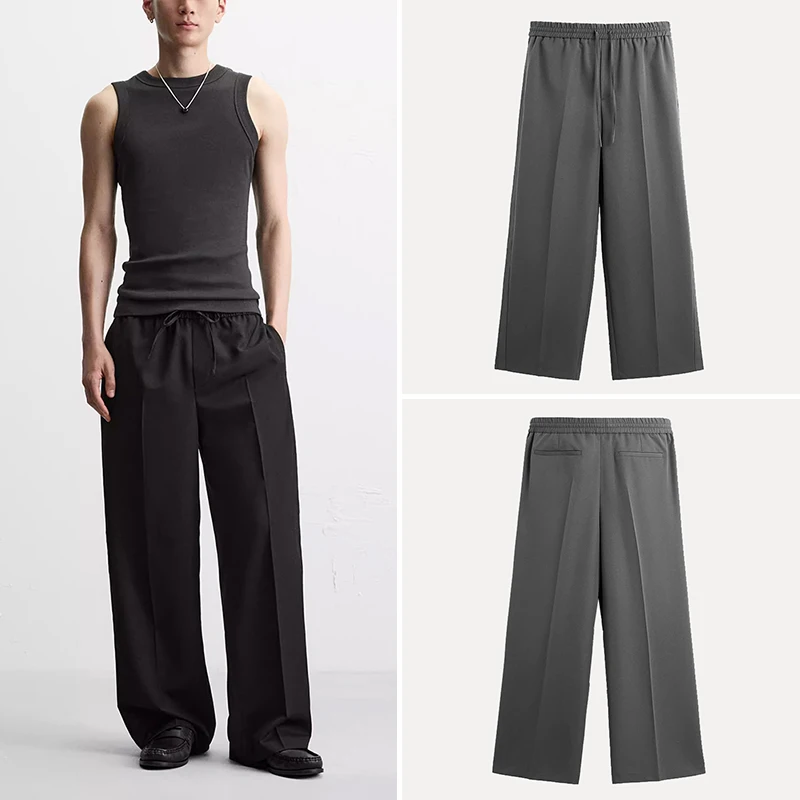 

Z Men's Faionable Casual Pants 2025 New Loose Fit with Stripe Belt Versatile Summer Long Trousers Youth Sle