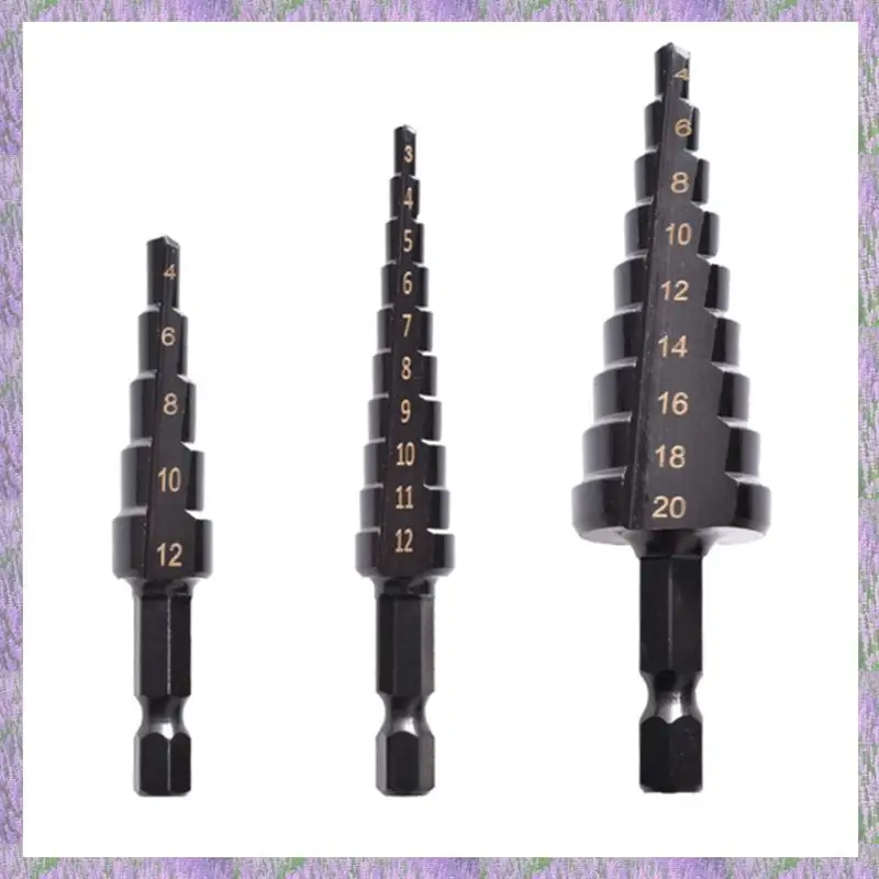 

A63K-8Pcs 3-12 4-12 4-20 мм HSS Ступенчатое сверло с прямой канавкой Нитрид Спиральное сверло Дерево Металл Резак для отверстий Инструменты для колонкового сверления