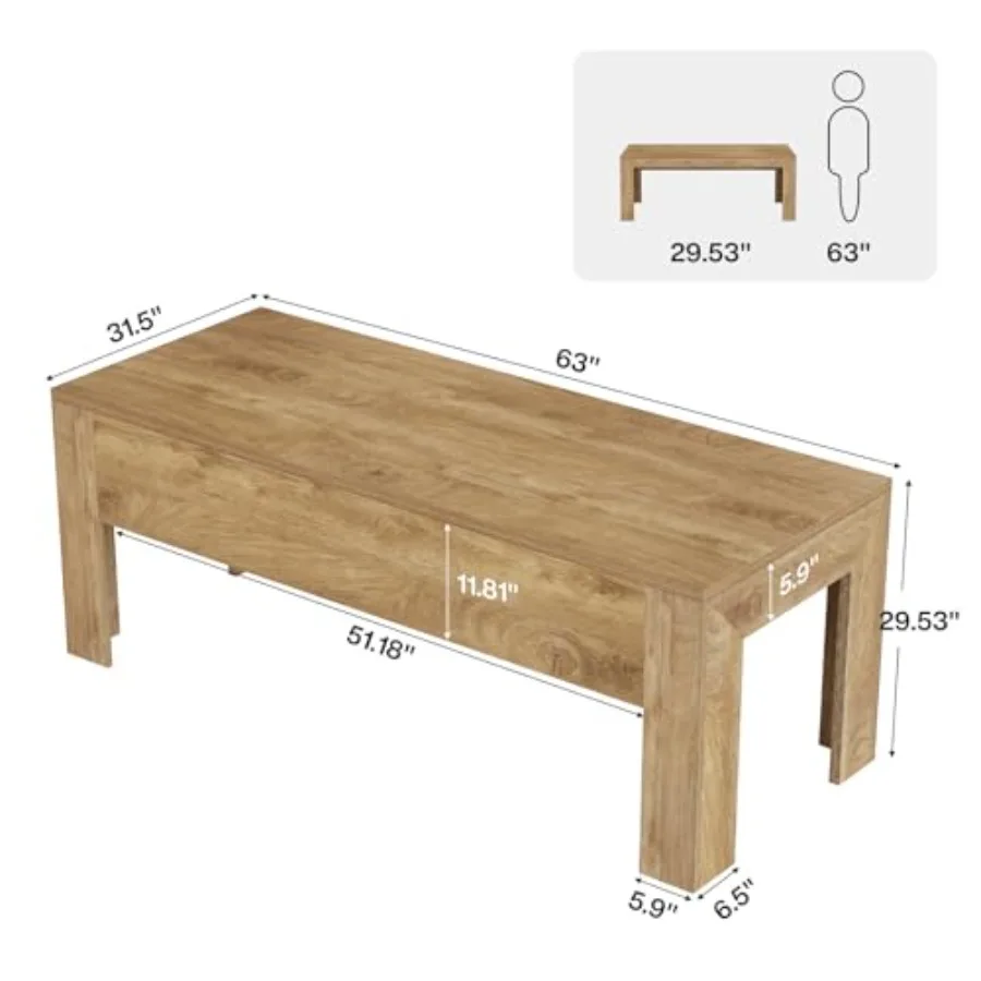 63 Modern Home Office Desk, Wooden Computer Desk for Workspace, Natural Wood Tone, Sturdy and Spacious Design