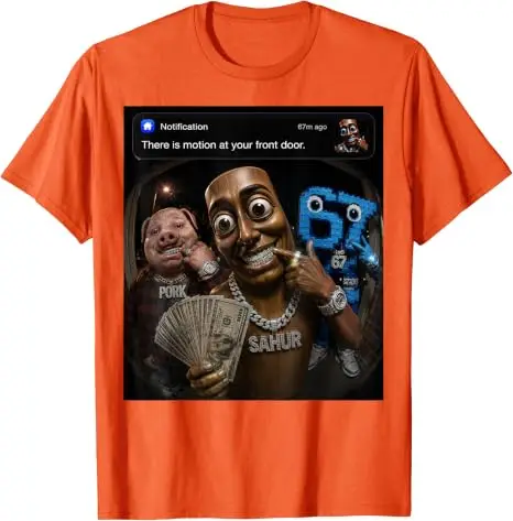 John Pork Tung-Tung-Tung Sahur 67 Meme Lustiges Brainrot T-Shirt „Es gibt Bewegung vor deiner Haustür“ Grafik-Bekleidung Neuartiges Geschenk – Detail 14