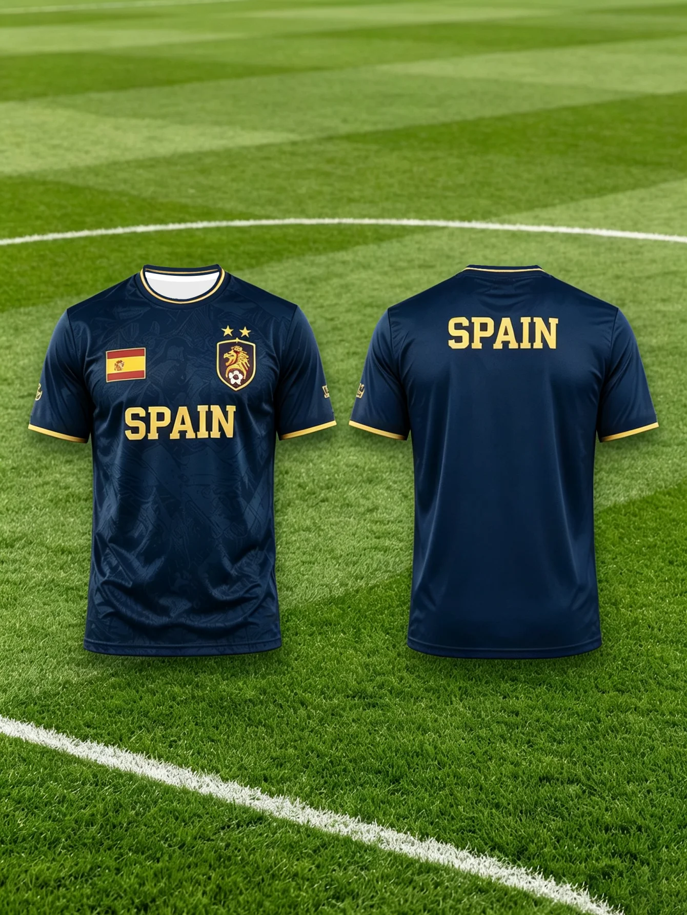 Men's sports and leisure football suit SPAIN letter printed short sleeved T-shirt