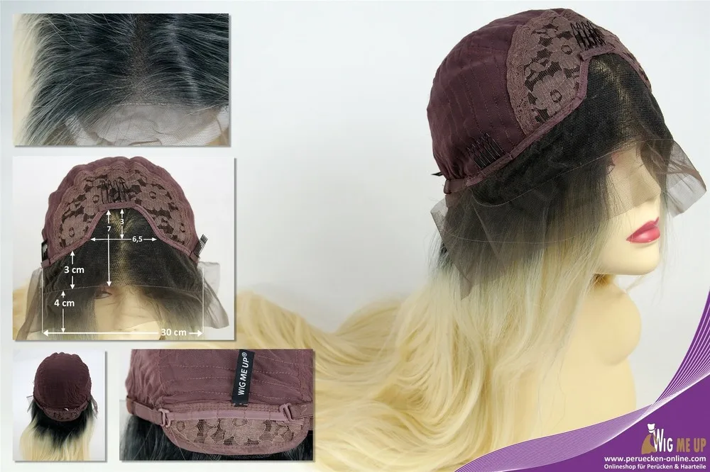 Peruca feminina renda frontal monofilamento separação longa reta ombre preto loiro