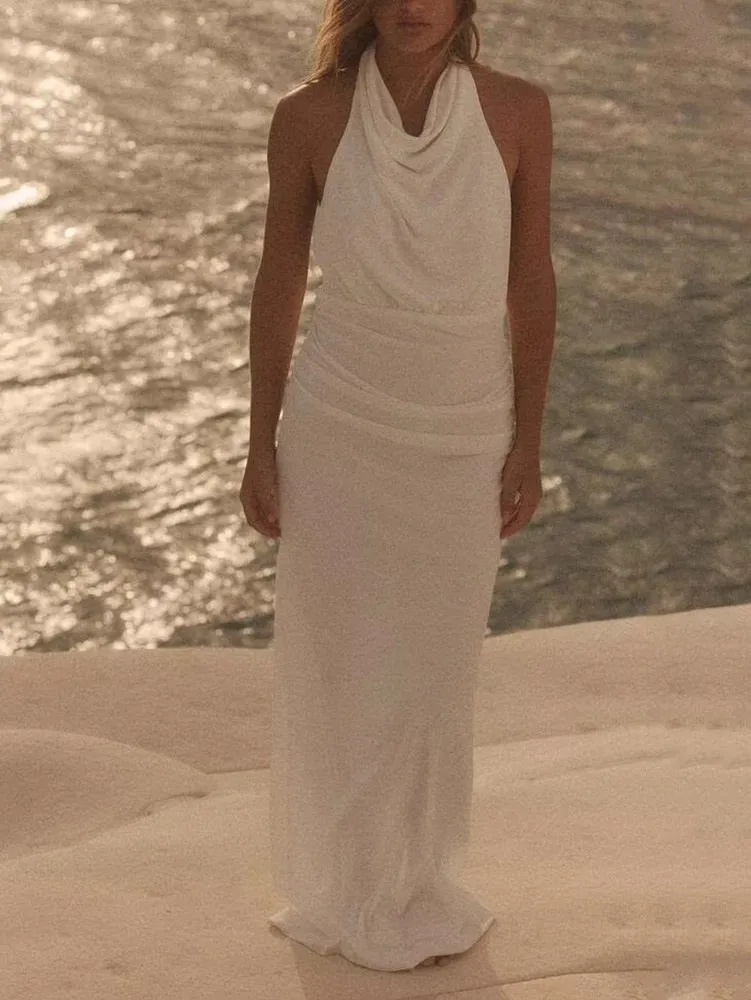 

Ele Bal Long Dr Hanging Collar Summer New Arrival Women's Faionable Gown High Waist A-Line Polyester Fiber