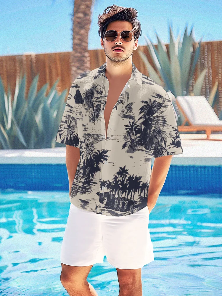 2024 Coconut Tree Shirts for Men Summer Beach Hawaiian Shirt Oversized Shirt Y2k Streetwear Fashion Cool Short Sleeve Casual Top