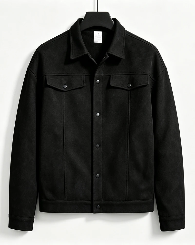 Herrenjacke mit lockerer Passform, gebürstet, kurz, langärmelig, mit Umlegekragen, einreihig, lässige Oberbekleidung für den täglichen Arbeitsweg und Streetwear – Detail 6