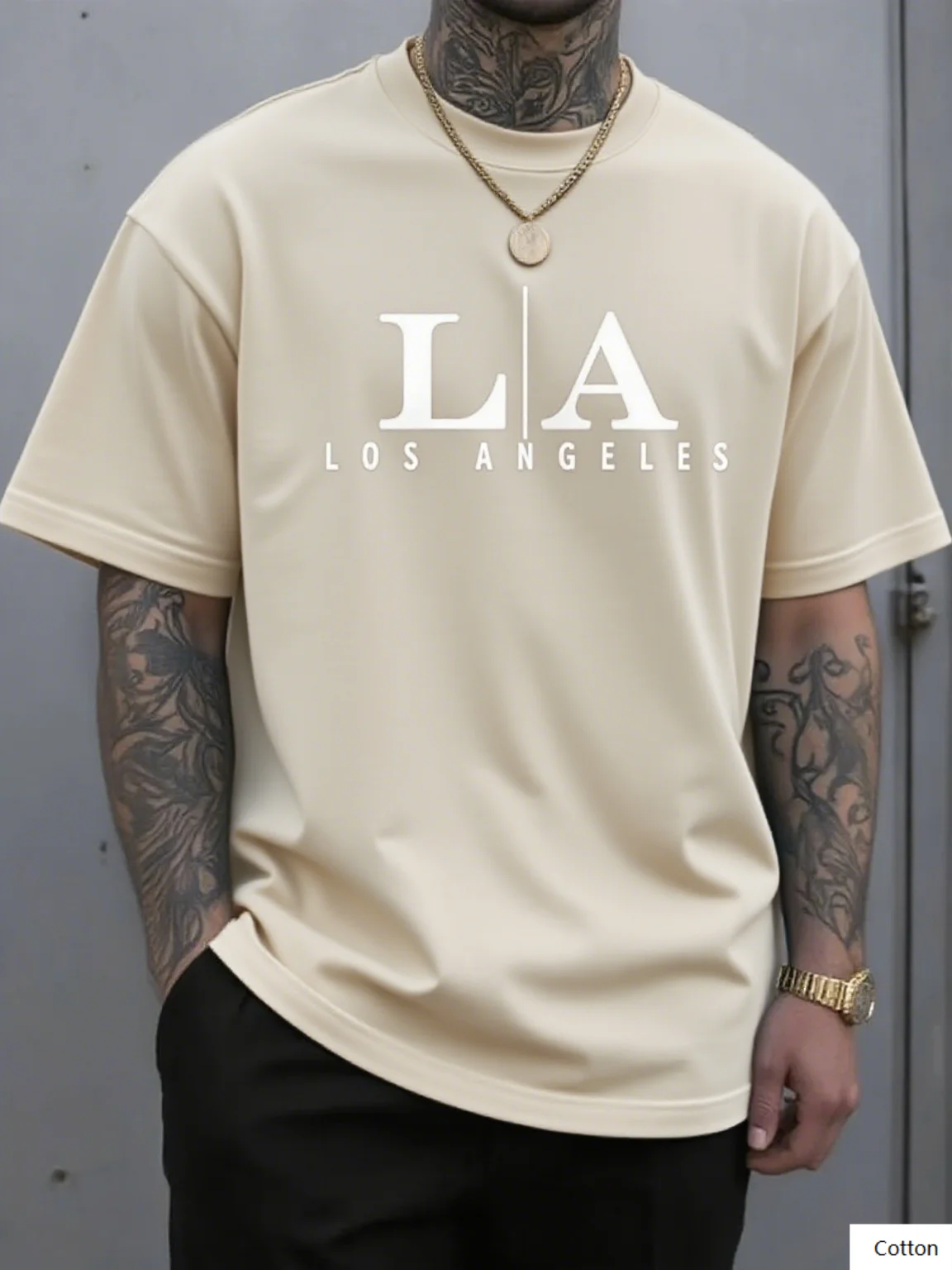 تي شيرت قطني مطبوع عليه LA Los Angeles يعرض شعار LA المميز مثالي لمحبي المدينة والأولئنا الذين يحبون الموضة الحضرية