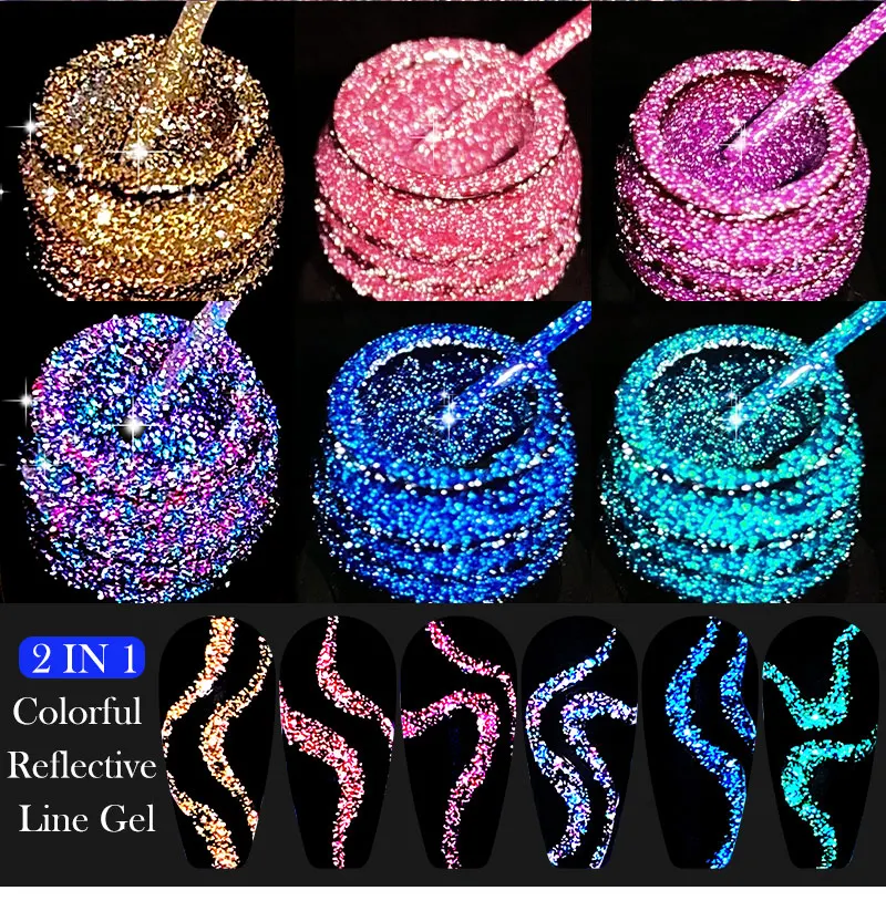 LILYCUTE 5 ml Reflektierende Glitter Liner Gel Nagellack Superflash Bunte Funkelnde Graffiti Malerei Streifen Pull Linie Nagel Gel – Detail 10