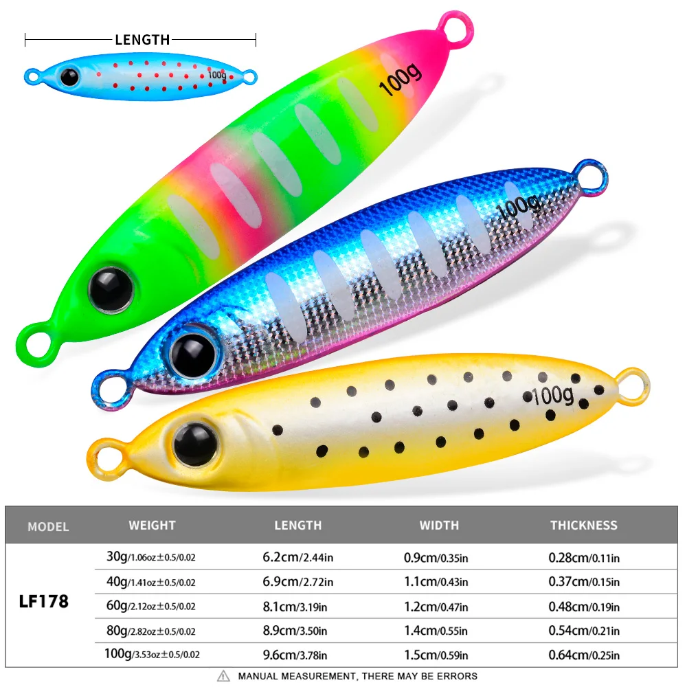 `PROBEROS 5PCS Luminous Metal Jig Lure Laser Coating 3D Eyes Saltwater Shore Casting Fishing Tackle`