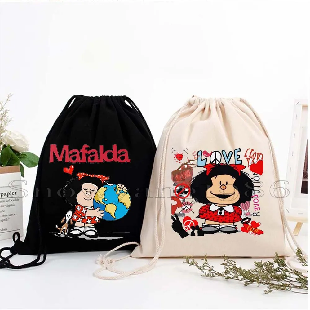 

Kawaii милая девушка Mafalda Quino фанат подарки холст сумки на шнурке футбольный рюкзак тренажерный зал пеший туризм спорт тренажерный зал йога рюкзак шнурковая сумка