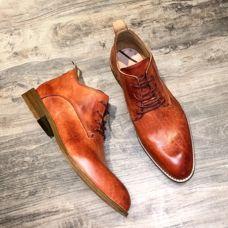Handmade Genuine Leather Pointed Toe Business Work Gentle Men Boots Men's Shoes High Top Casual Formal Chelsea Ankle Boots Male