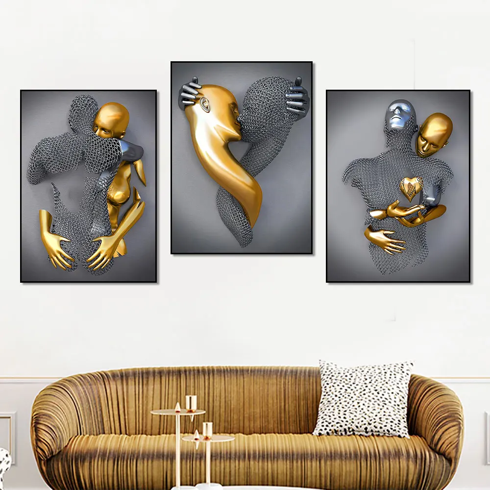 Modern Wall Art Poster Prints Romantic Metal Figure Statue Canvas Painting Picture For Living Room Home Decoration