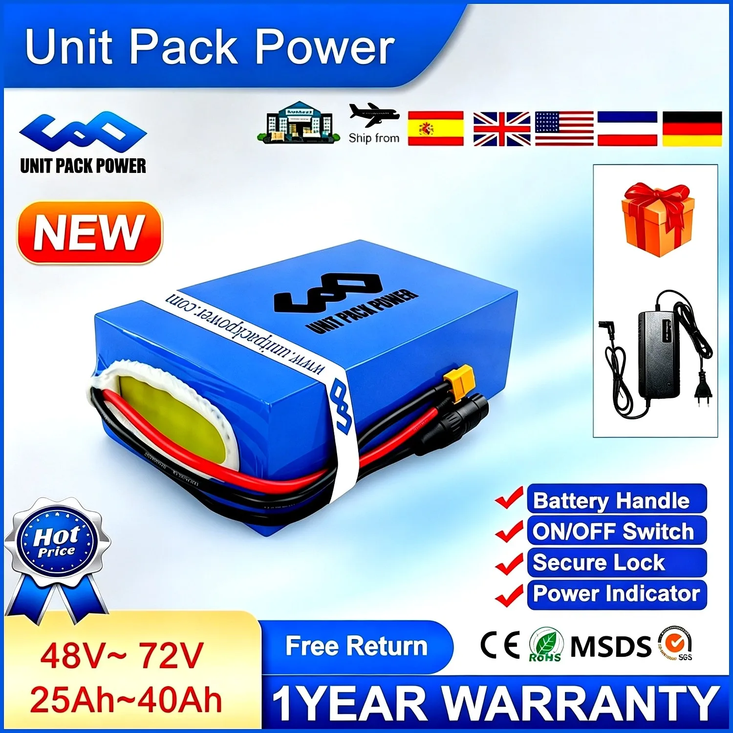 Hochkapazitäts 48V 60V 72V 25Ah 40Ah wasserdicht Li-Ionen-Batteriepack mit optionalem 50A 60A 100A BMS für Hochleistungs-Elektrofahrrad-Roller-Motorrad