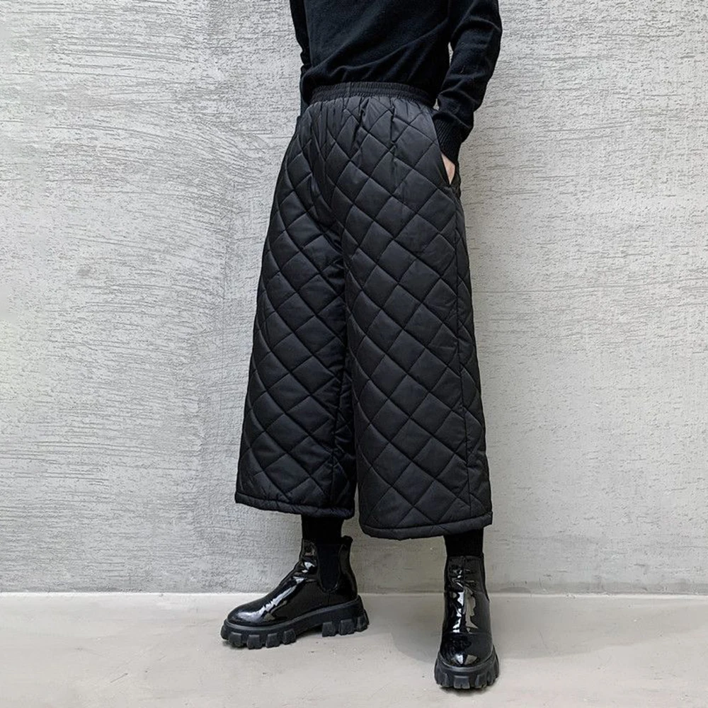 Mens Pants Dark Diamond Pattern Casual Pants Autumn Winter Japanese Youth All-Match Straight Wide-Leg Pants Men'S Clothing 2024