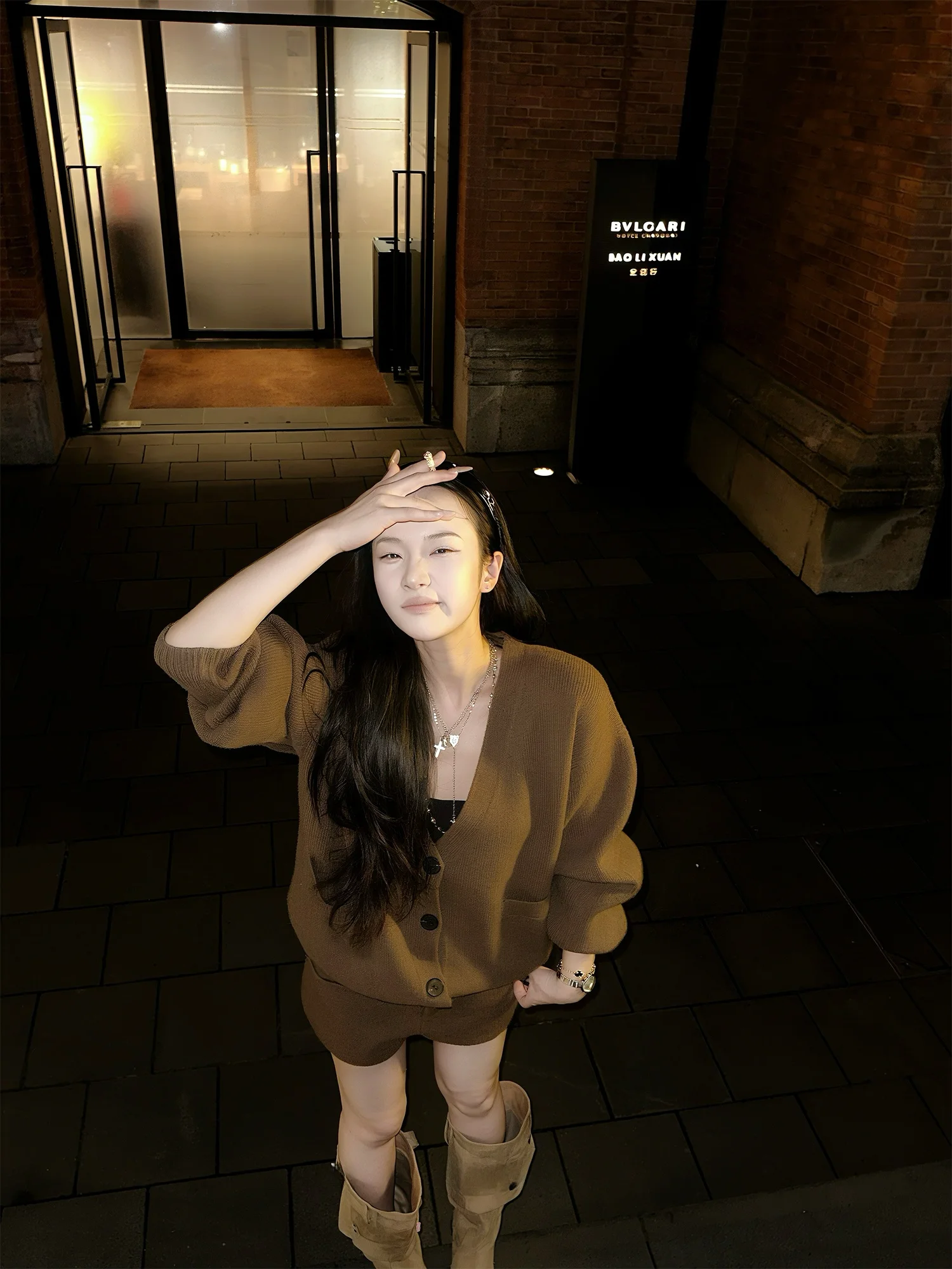 

Женский вязаный кардиган Babu Studio с V-образным вырезом, свободного кроя, темно-коричневый, осенне-зимний, на одной пуговице, теплый, с длинными рукавами