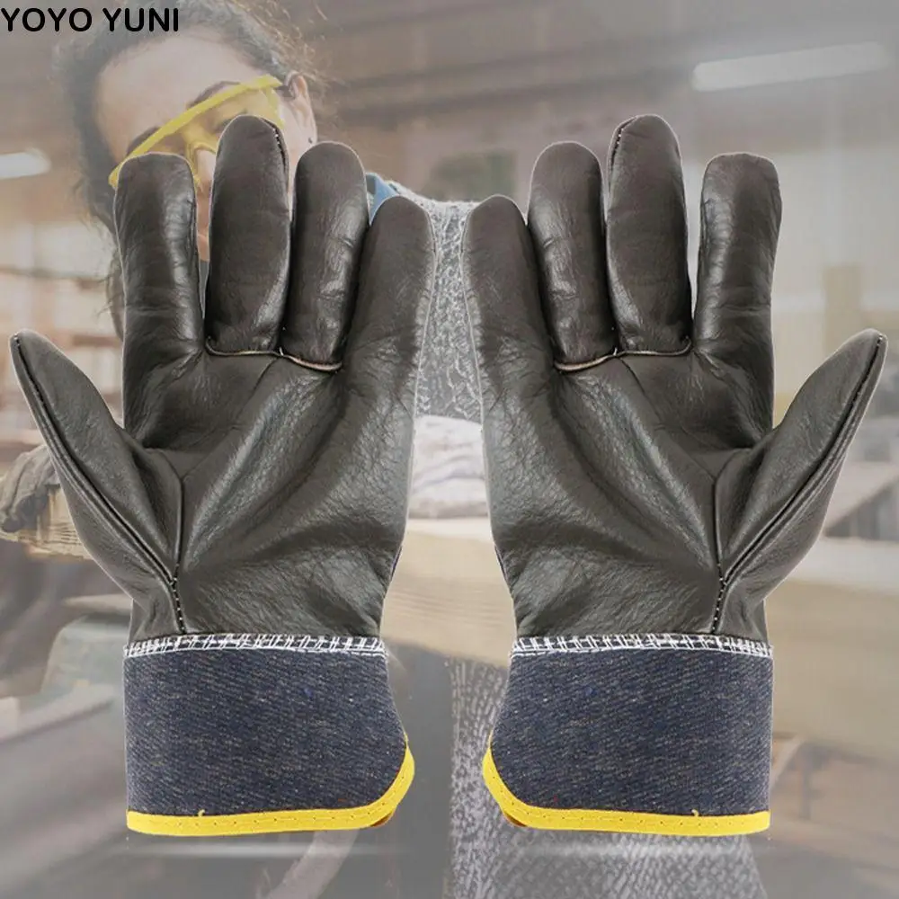 

1 Pair Abrasion Resistant Cowhide Welding Gloves Labor Protection Heat Resistant Leather Work Gloves Puncture Resistant