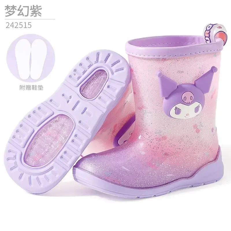 Minha melodia kuromi anime miniso kawaii ins crianças sapatos de chuva bonito dos desenhos animados cinnamoroll botas de chuva à prova dwaterproof água presentes para crianças