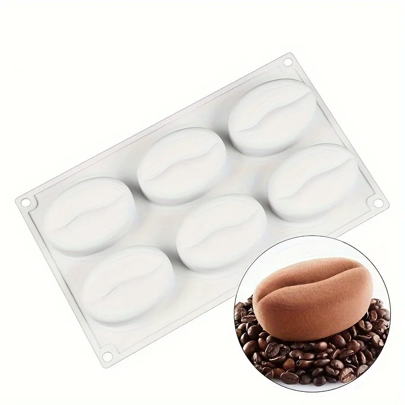 6 Cavity Coffee Bean Silicone Cake Mold for Chocolate Cream Mousse Pastry Dessert Bread Ice Cube Candy Bakeware Decorating Tools